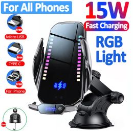Chargers Automatic Open 15W Car Wireless Charger Stand for iPhone 14 13 12 11 Pro Max Samsung Magnetic Fast Charging Phone Holder Mount