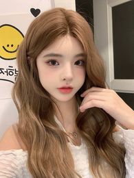 2024 High Quality 26 Inches Centre Parting Long Wigs Hot Sale Brown Big Wavy Hair For Korean Women Wholesale Europe America Fashion Lace front Rose Net Long Curly Wig