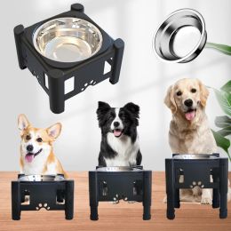 Feeders Dog Bowls Single Adjustable Elevated Feeder Pet Feeding Raise Stainless Steel Cat Food Water Bowls with Stand Lift Dining Tabel