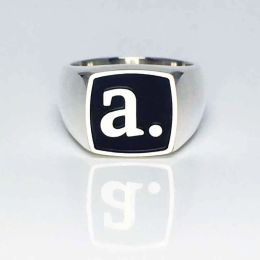 Rings Wholesale Custom 15mm Square Ring Solid Silver 3D Engraved Signet Ring Personalise Engraved Letters Rings Fashion Men Jewellery