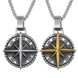 Necklaces CHUANGCHENG Stainless Steel Compass Necklace Vintage Personalised Navigator Cross Pendant Necklace for Men's Chains