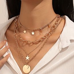 Necklaces Multilayer Boho Tassels Star Sheet Pendant Necklaces For Women Geometry Chain Choker Necklace Fashion Jewellery Valentine's Gift