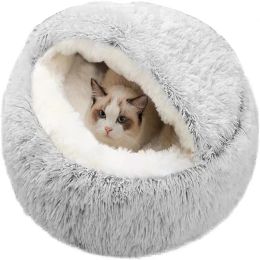 Houses 2 In 1Pet Dog Cat Bed Round Plush Cat Warm Bed House Soft Long Plush Bed For Small Dogs Cats Nest Donut Warming Sleeping Bed