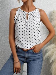 Women's Tanks 2024 Spring/Summer Style Sexy Printed Bow Tie Hanging Neck Off Shoulder Sleeveless T-shirt Top