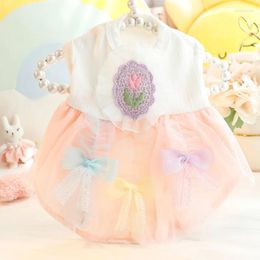 Dog Apparel Tulip Skirt Clothes Dress Pink Floral Princess Dogs Clothing Fashion Small Kawaii Thin Costume Autumn Winter Mascotas