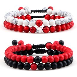 Bangle 2pcs/set Red Beaded Bracelets Natural Tiger Eye Stone Rock Strand Handmade Braided Rope Bracelets&Bangle Women Men Charm Jewelry