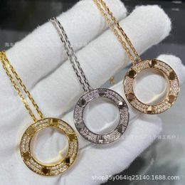 Luxury Necklace online store High version CNC technology full diamond pancake necklace for women with titanium steel screws non fading pendant