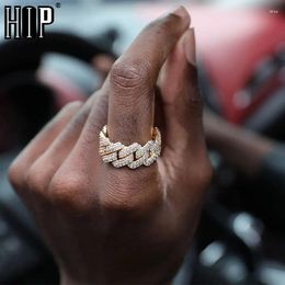 Cluster Rings Hip Hop Iced Out Bling Charm Cuban Prong Ring Mens Gold Colour Cubic Zirconia For Men Women Jewellery