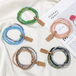 Strands 4Pcs Shining Crystal Bracelets For Women Men Colorful Series Crystal Beads Bracelet With Wish Tag For Best Friend Jewelry Gift