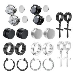 Earrings 10 Pair Ear Clip Fake Ear Hoops for Men and Women, Magnetic Ear Clip Stainless Steel Clip on Pendant Earings