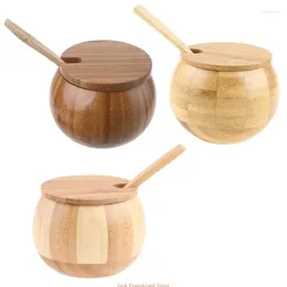 Storage Bottles Wood Jars Sugar Bowl Salt Pepper Seasoning Box With Spoon And Lid Kitchen Tool Accessories Material