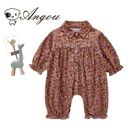 One-Pieces Angou Casual Baby Girl Outfit Romper Spring Sweet Floral Long Sleeves Child Jumpsuit Cotton Soft Autumn Toddler Baby Clothes