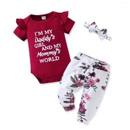 Clothing Sets 3PCS Born Infant Baby Girl Clothes Outfit Set Letters Printed Romper Bodysuit Top And Floral Pants With Headband
