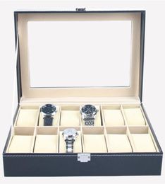 Faux Leather Watch Box Display Case Organiser 12 Slots Jewellery Storage Box3399017