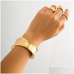 Bangle Bangle Ingemark Boho Glossy Metal Wide Cuff Open Arm Bangles Women Punk Gold Colour Charm Bracelets Grunge Jewellery Steampunk Men Dh4Cx