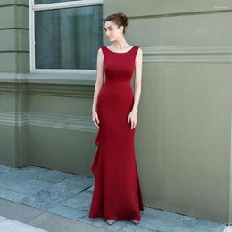 Casual Dresses Red O Neck Sleeveless Backless Ruffles Mermaid Sexy Special Occasion Dress Elegant Long For Women Party Wedding Clubwear