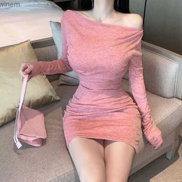 Urban Sexy Dresses Womens Summer Sexy One Shoulder Ruffle Bodycon Midi Cocktail Dress Long Sleeve Party Midi DressL2404