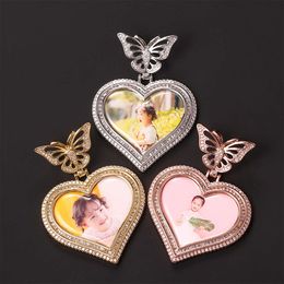 Hip Hop DIY Love Picture Frame Butterfly Head Pendant Male and Female Couple Photo Necklace Jewelry
