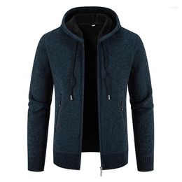 Men's Sweaters 2024 Winter Mens Hooded Fleece Cardigan Men Knitted Warm Sweatercoat Solid Casual Sweater Jacket Man