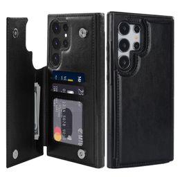 Leather Flip Card Holder Wallet Case for Samsung Galaxy S24 Ultra, S23, S22, S21, S20, Note 20, A54, A73, A53, A33, Stand Cover