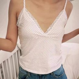 Women's Tanks Lace Trim Polka Dot Tank Tops Women Summer Clothes 2024 Cotton Sexy 2000s Y2K Camisole Girls Trending Cute Kawaii Crop Top