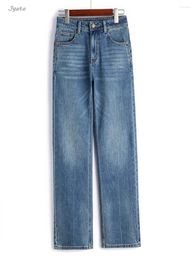Women's Jeans Fashion Straight For 2024 Spring Summer NeLyocell Cotton Wide Leg Trouser Blue Office Lady Chic Denim Pant