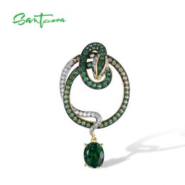 Pendants SANTUZZA Pure 925 Sterling Silver Pendant For Women Sparkling Multi Gemstone Green Snake Animal Safari Delicate Fine Jewellery