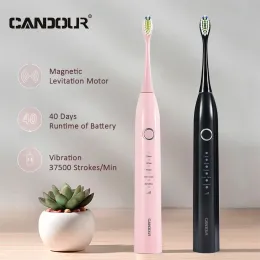 Heads CANDOUR CD5166 Electric Toothbrush USB Charge Rechargeable Sonic Tooth brush For Adult Replacement Brush Head with 16 Brush Head