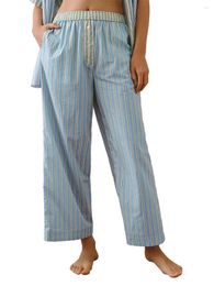 Women's Pants Women Pajama Elastic Waist Striped Loose Casual Lounge Sleepwear