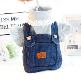 Jackets Pet Dog Warm Denim Coats for Autumn and Winter Newest Knitted Denim Two Piece Set Casual Outwear Dog Jacket Puppy Clothes