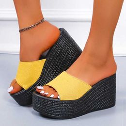 Slippers JMPRS 2022 Summer Platform Wedges Women Yellow Open Toe Thick Bottom Sandals Woman Outdoor Casual Beach Shoes Ladies 43 H240423