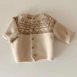Sweaters Infant Girl Retro Plaid Single Breasted Sweater Casual Long Sleeves Knitting Cardigan Boy Soft Comfortable Cotton Sweaters
