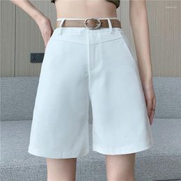 Women's Shorts Chic Office Ice Silk Loose Casual Ladies Wide Leg Short Elegant Female Straight 2024 Summer High Waist N983B