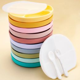 Tees Fashion Baby Silicone Plate Kids Bowl Plates Keep Fresh with Lid Divided Dinner Plate Waterproof and Heat Insulation Kids Tablew