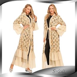 Ethnic Clothing Fashion Sequin Chiffon Open Abaya Dubai Turkey Kaftan Muslim Cardigan Abayas Dresses For Women Casual Robe Kimono Femme