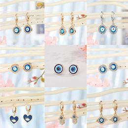 Earrings 1Pair Heart Evil Eye Hoop Earrings For Women Gift Jewelry Fashion Simple Shiny Turkish Eye Fatima Hand Geometric Circle Earrings