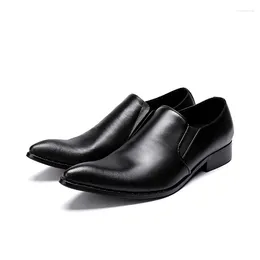 Dress Shoes Black Fashion Men Oxford Wedding Male Slip-On Pointed Toe Office Genuine Leather