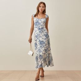 0C622M35 Casual Dresses Basic Sar Ah Printing Summer Women's Suspender Mid Length Dress Real Silk