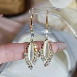 Charm 2024 New Fashion Shiny Rhinestone Drop Earrings for Women Elegant Delicate Wheat Ear Opal Earrings Jewelry Wedding Party Gifts Y240423