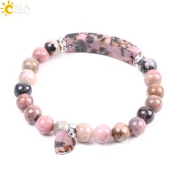 Strands CSJA Natural Stone Crystal Bracelet Line Rhodonite Love Heart Healing Beaded Beads Bracelets Gem Stones for Women Jewellery F104