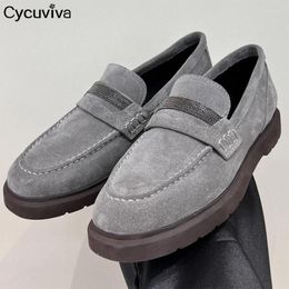 Casual Shoes Thick Sole Cow Suede Flat Loafers Women Round Toe Crystal Designer Spring Comfort Walking Driving