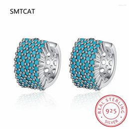 Hoop Earrings 2024 Vintage Turquoise Elegant Earring Real 925 Sterling Silver Luxury Charm For Women Wedding Jewellery RHE858