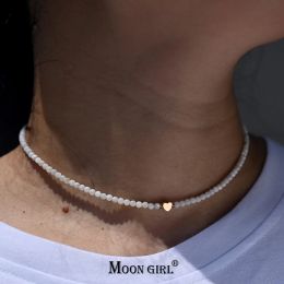 Necklaces Natural Shell Beads Heart Choker Fashion Stainless Steel Necklace for Women Copper Star Collares Para Mujer MOON GIRL Design