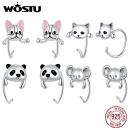 Earrings WOSTU 925 Sterling Silver Animal Dog Panda Cat Stud Earrings For Women Wedding Fashion Earrings Original Silver 925 Jewelry