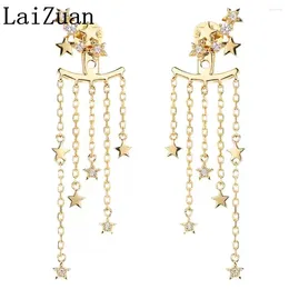 Stud Earrings LaiZuan Solid 18K Yellow Gold Natural Diamonds For Women Fine Jewelry Trendy Star Long Tassel