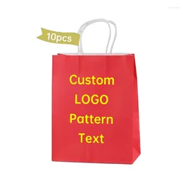 Gift Wrap Kraft Paper Bag Printed Logo Tote Red Customised Personalised Orange Coffee Takeaway Baking Doggy