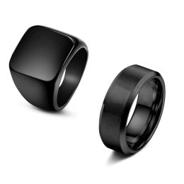 Bands Fashion Men's Smooth Black Stainless Steel Rings Width Signet Square infinity Finge Ring Hiphop Male Wedding Party Jewellery Gift