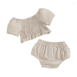 Clothing Sets Baby Girl Shorts Set Born Cute Short Sleeve Pleated Top With Elastic Waist Infant Summer Clothes