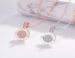 Double Sided Round Pendant Necklaces for Women Rose Gold Luxury Rhinestone 925 Sterling Silver Choker Necklace Fashion Girls Party6348699