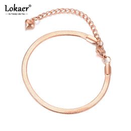 Strands Lokaer Titanium Stainless Steel Snake Chain Thin Bracelets For Women Girls Rose Gold Plated Bohemia Party Blade Bracelet B18075